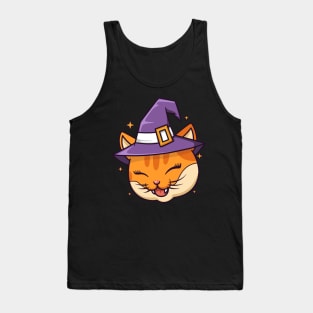 Funny cat wear witch hat Tank Top